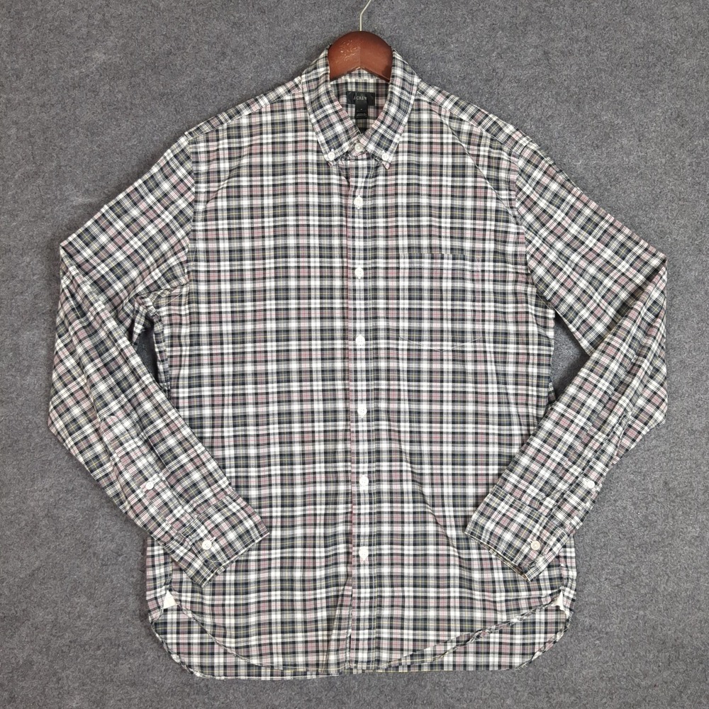 J.Crew Mens Medium Plaid Button Down Shirt Black White Gray Long Sleeve Cotton - Picture 2 of 11
